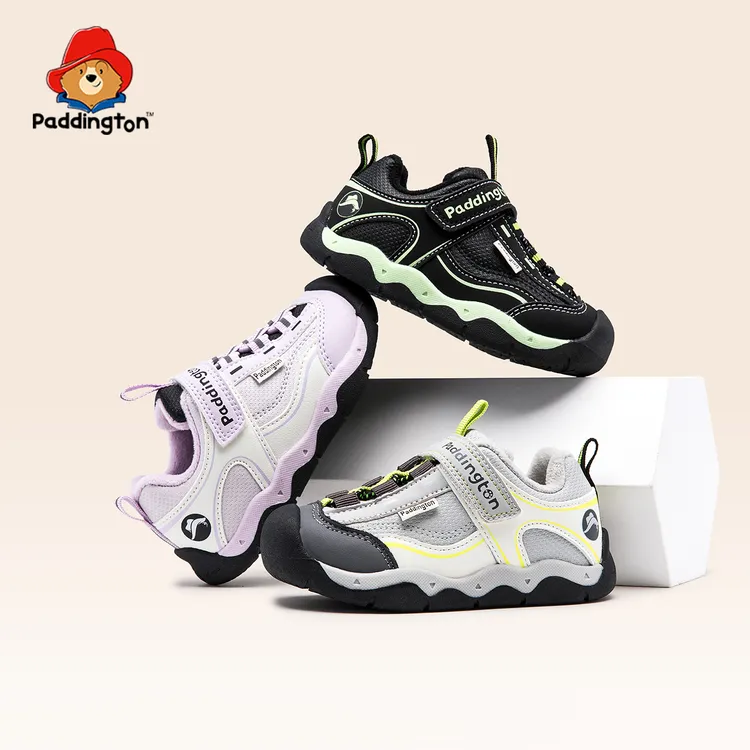 帕丁顿熊冬季新款儿童运动鞋男女童皮面防水软底防滑宝宝加绒棉鞋