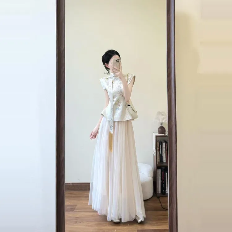 夏季气质高级感独特绝美漂亮新中式国风改良旗袍连衣裙子两件套装