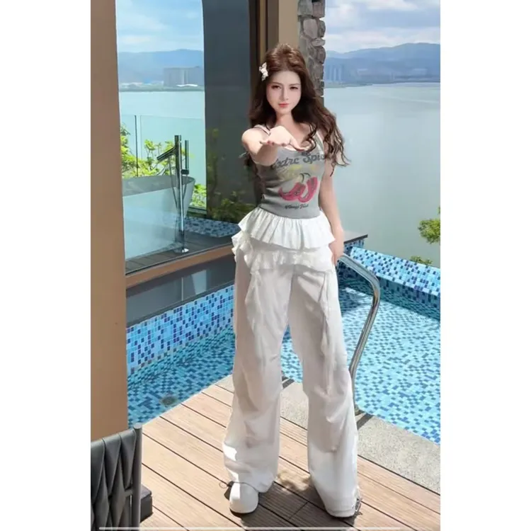 DACPAN-“蕾丝游侠”假两件蕾丝拼接工装裤 2025/盼·25042805