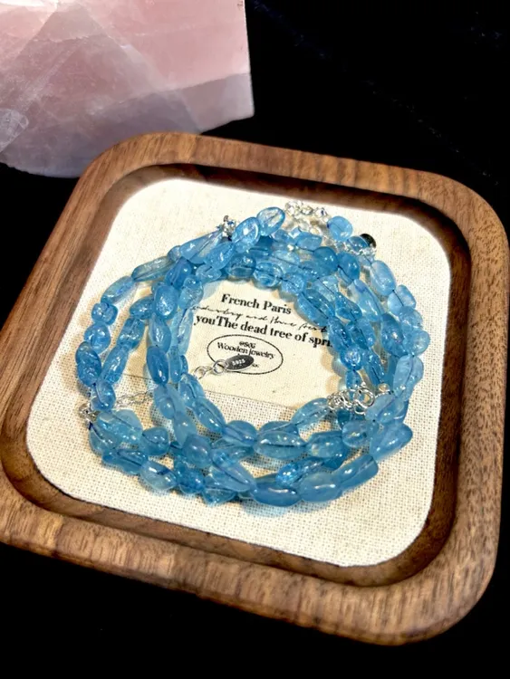 【岩生蓝】天然海蓝宝原石轻奢s925纯银手链