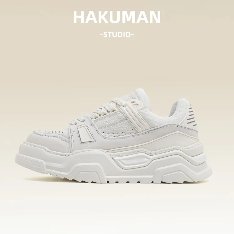 HAKUMAN厚底老爹鞋男小白鞋增高头层牛皮系带面包鞋时尚潮流欧版