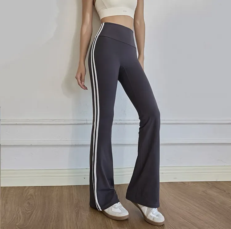 高腰瑜伽裤提臀健身裤裸感条纹喇叭裤