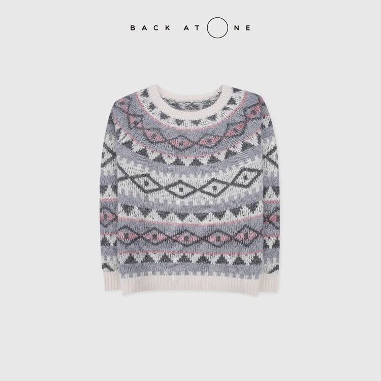 BACKATONE“日月星云”丝羊绒提花软滑细腻针织衫 BFF-1AB482H-K 