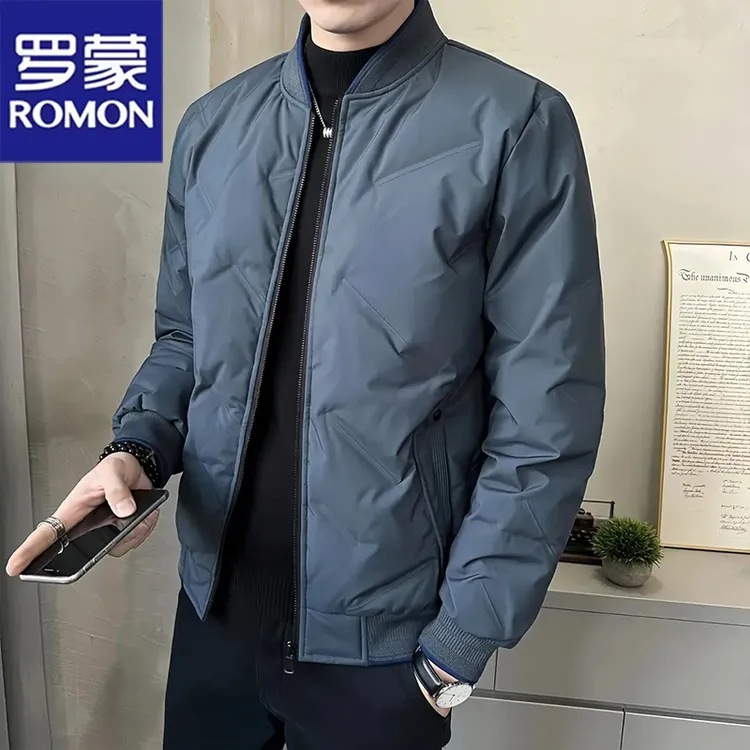 Romon/罗蒙棒球领短款羽绒服男士冬季时尚潮流修身保暖轻薄袄