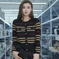 【晴晴精选】2025新款圆领撞色条纹气质高级减龄套头针织衫A710#