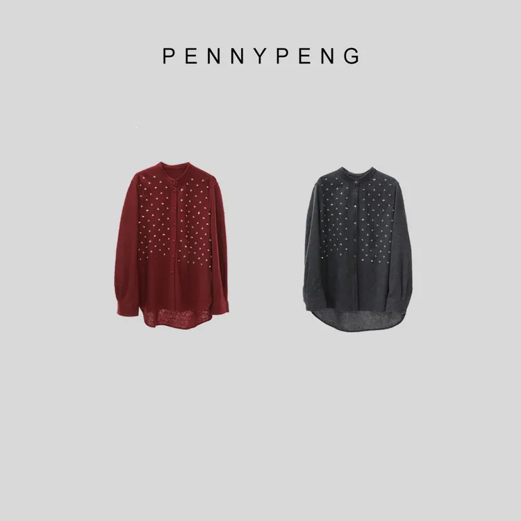 PENNYPENG繁星点点时髦气质红人百搭洋气独特灰色衬衫小香风