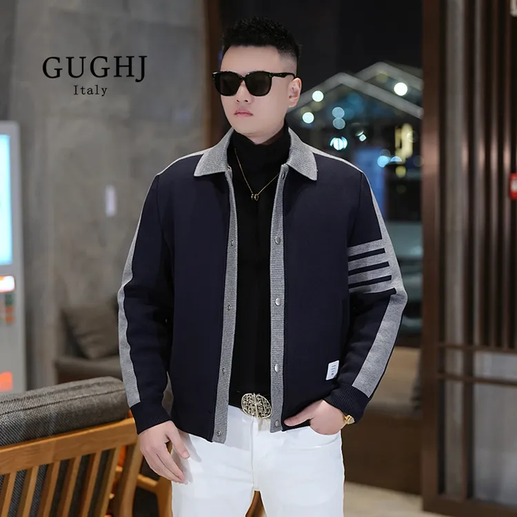 冬季新款男士潮牌简约拼色羊毛混纺羽绒夹克时尚休闲翻领百搭外套