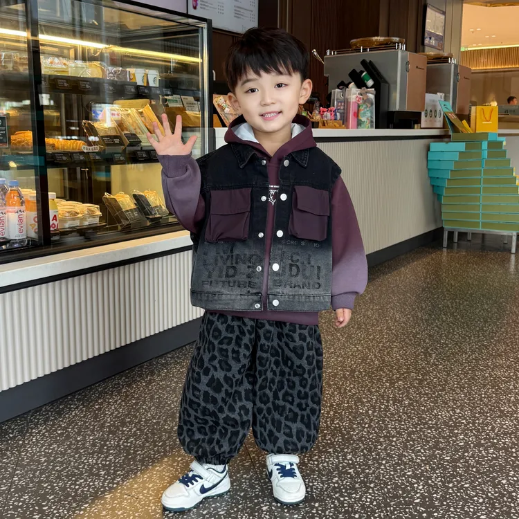 儿童秋装男童卫衣套装2025新款帅气儿童衣服小男孩牛仔马甲三件套