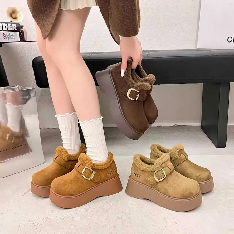 牛皮勃肯鞋女冬季加绒保暖搭子厚底一脚蹬毛毛鞋6688-1