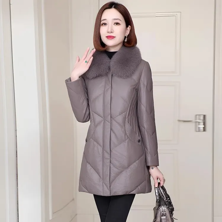 海宁皮羽绒棉服女中长款2025冬季新款加厚保暖狐狸毛夹克皮衣外套