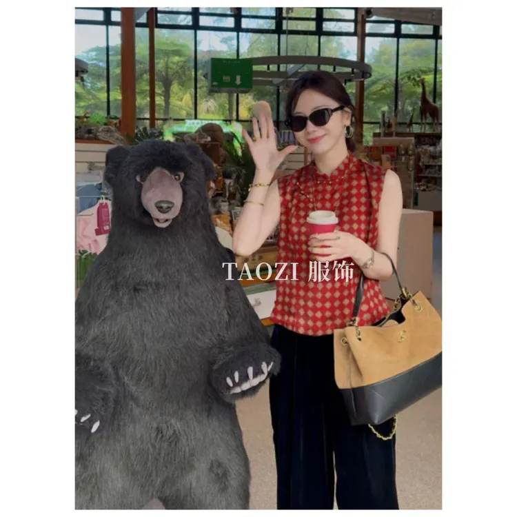 【桃子自制】07322 早秋国风定制上衣新中式方格复古马甲