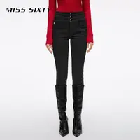 【贤哥专属】Miss Sixty春季新款牛仔裤女三环高腰显瘦黑色修身铅
