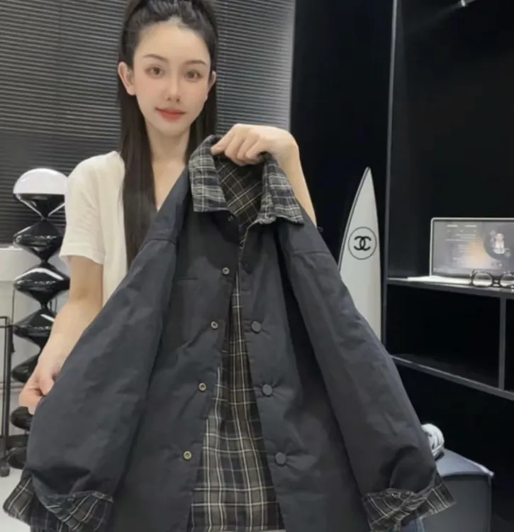 双面穿棉服亲子款男女童25冬季格子衬衫加棉加厚棉衣