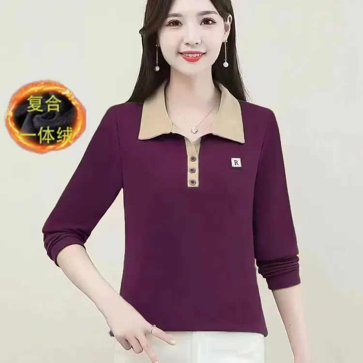 冬季加绒加厚双面绒翻领上衣中老年百搭上衣妈妈洋气时尚宽松R