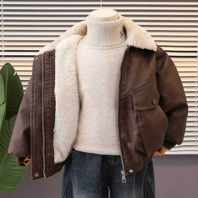 男童秋冬外套加绒加厚2025新款皮衣冬季儿童机车夹克宝宝冬装衣服