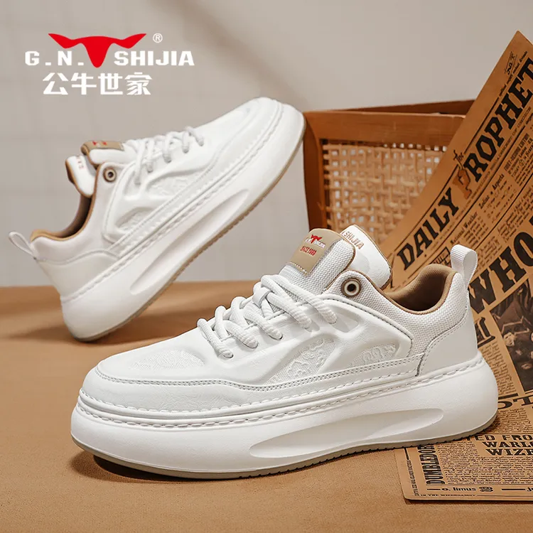 公牛世家男鞋2025春秋新款商务休闲小白鞋时尚厚底男士运动板鞋潮