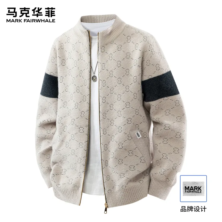 马克华菲男士毛衣拉链外套秋冬新款撞色韩版高级休闲针织开衫男款