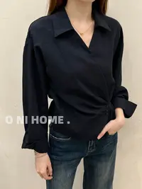 【欧尼家】早秋~天丝亚麻绑结衬衫 衣长50