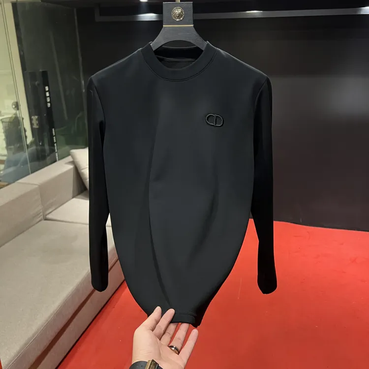 5577男士潮轻奢刺绣字母冬季加绒长袖打底衫