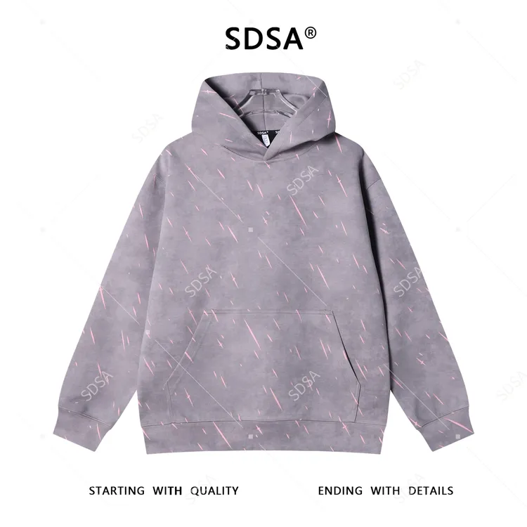 SDSA男士秋冬新款痞帅男装韩版撞扎染撞色割破连帽卫衣时尚百搭潮