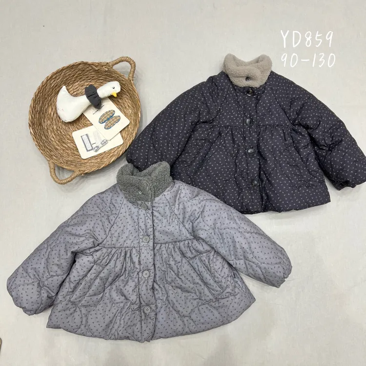 纯色学院B类波点女立领棉服棉袄时尚百搭加厚女童