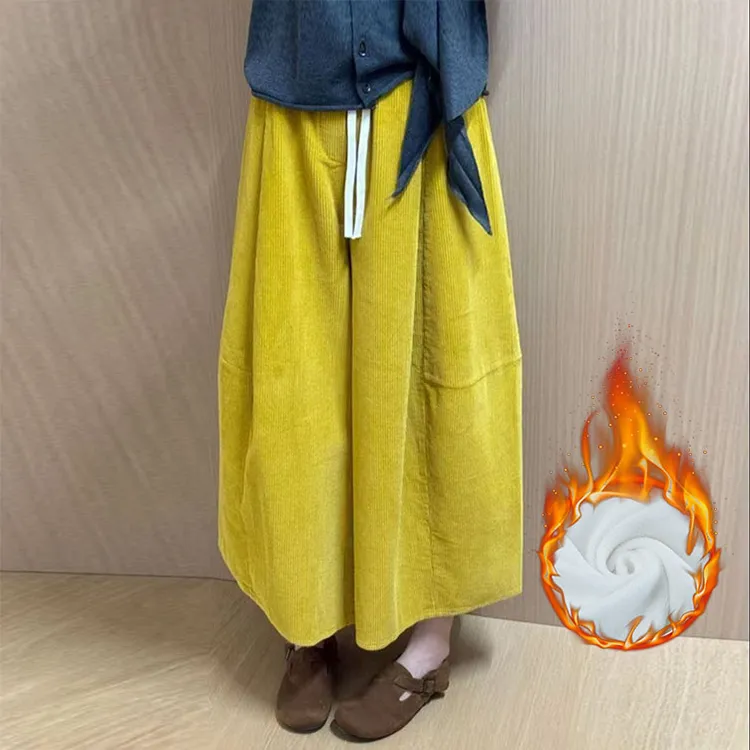 秋冬季加厚直筒阔腿裤女花苞裤设计感灯芯绒八分裤女韩版气质裤裙