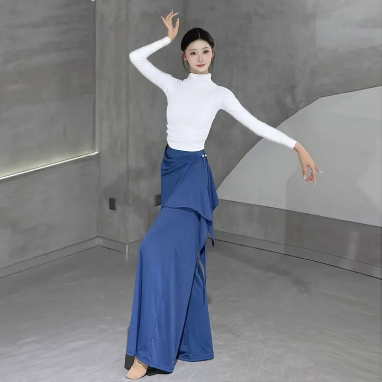 2025新款舞蹈阔腿裤屁帘假两件裙裤古典舞裤子长裤形体练功服秋冬