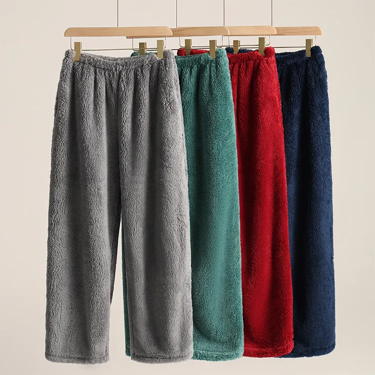 双面加绒睡裤女冬居家裤男士宽松大码加肥裤子懒人可外穿保暖绒裤