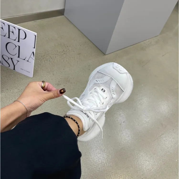 欧洲站时尚夏季老爹鞋女2025新款真皮网面透气百搭厚底休闲运动鞋