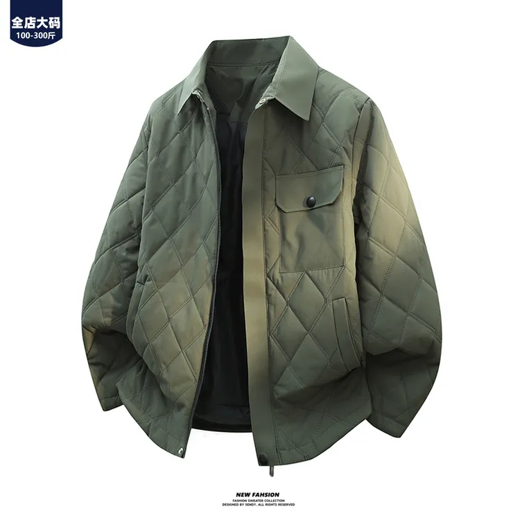 胖胖森大码美式工装复古菱格棉衣服男士秋冬季休闲百搭冬装厚外套