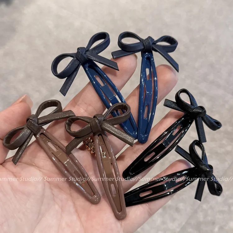 一对装~皮质蝴蝶结bb夹百搭侧边刘海夹后脑勺顶夹刘海夹子前额