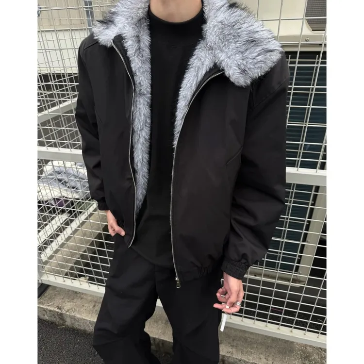 LIGGICC 狼王座山雕棉服立领外套男宽松加绒加厚棉衣冬季毛领夹克