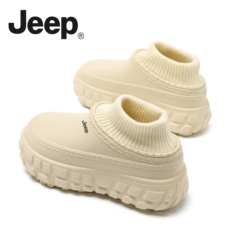 JEEP/吉普防水棉拖鞋女款冬季外穿厚底保暖加绒包跟棉鞋女厨师鞋