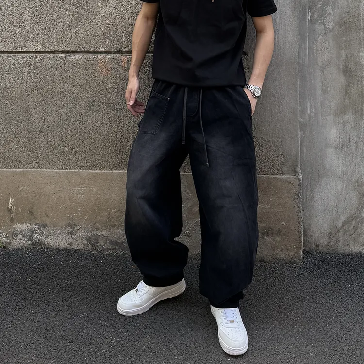 AAl秋季美式休闲男牛仔裤水洗潮流多口袋工装喷马骝水洗伐木裤