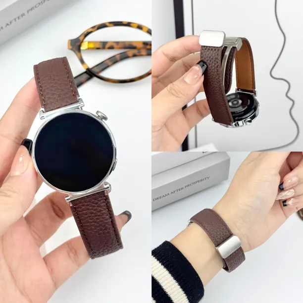 适用华为GT6荔枝纹皮表带GT5真皮磁吸扣GT4秋冬新款watch5/4女款