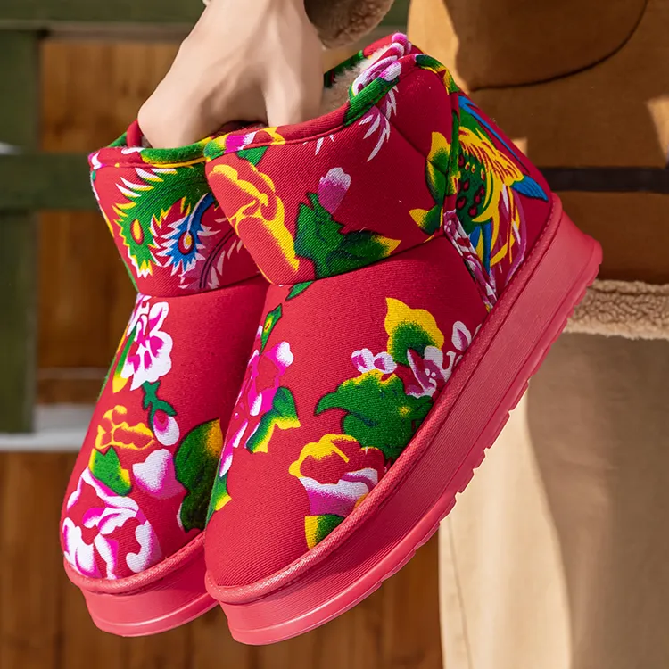 东北大花棉鞋子男款冬季厚底防滑加绒保暖时尚高帮棉靴女士户外穿