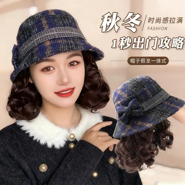 假发帽子女新款中老年洋气妈妈新年渔夫帽子假发时尚礼帽全头套