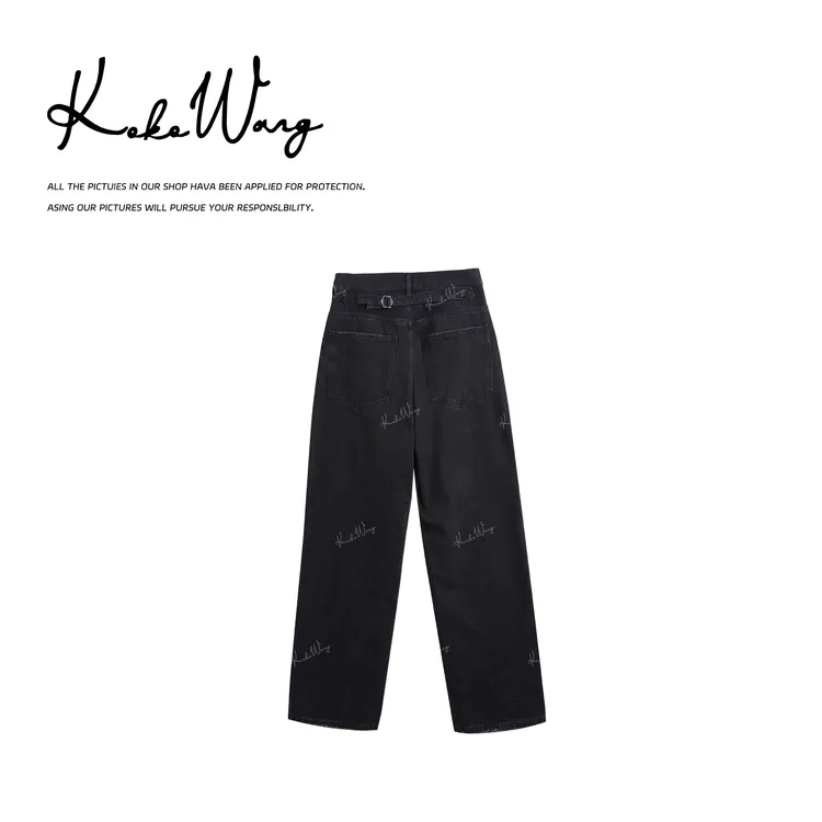 KOKO WANG秋冬加厚复古做旧洗水后卡扣显瘦百搭牛仔裤N7345I28K04