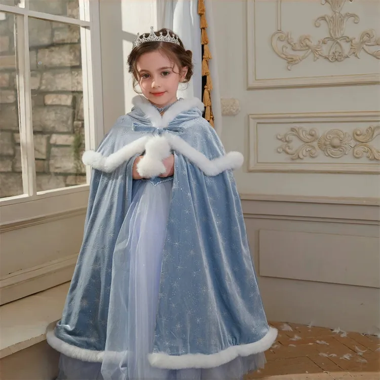 秋冬艾莎公主斗篷女童防风保暖披风冰雪公主出行外搭披肩圣诞斗篷