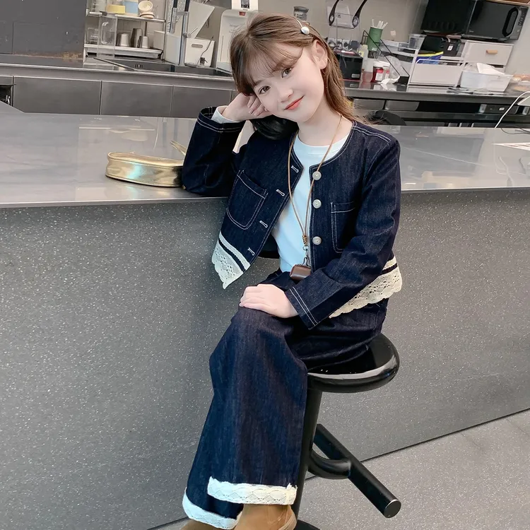 女童套装秋装2025新款大童女孩韩系牛仔外套6-12岁春秋儿童两件套