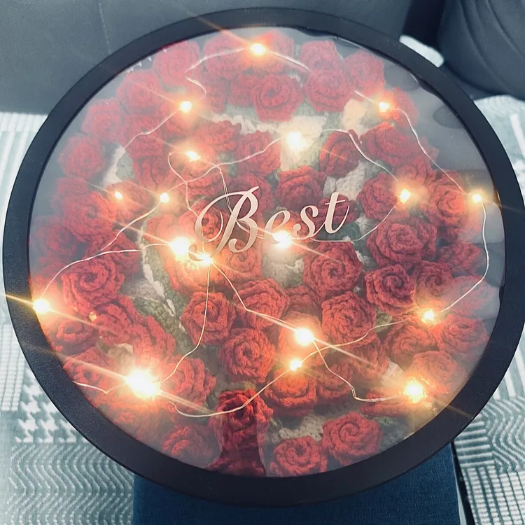 【成品圆盒装】红色玫瑰花毯子手工编织毛线花束毯子成品生日送礼品