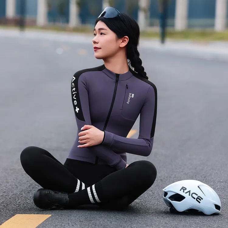「秋冬新品-女款男士薄绒」无界弹力耐磨保暖秋冬长袖骑行服竞赛版