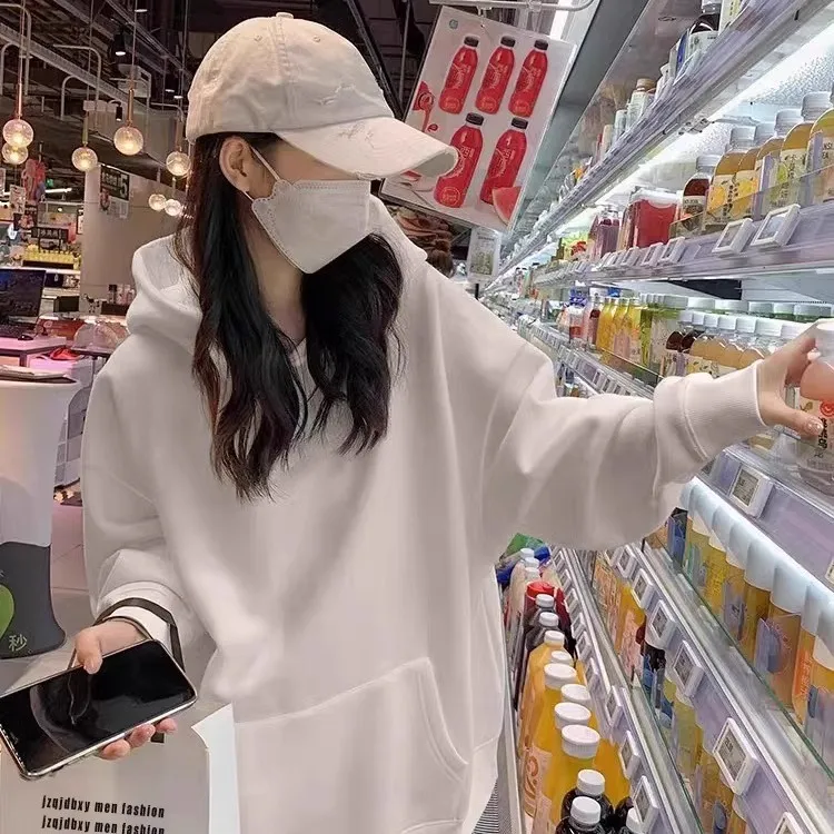 纯色连帽卫衣外套女春秋2025新款薄款美式宽松大码巨好看早秋上衣
