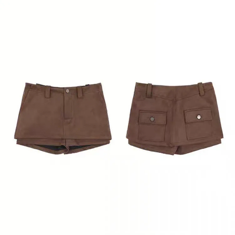 复古辣妹咖色半身裙裤女新款a字包臀裙子巨好看麂皮绒美拉德短裙