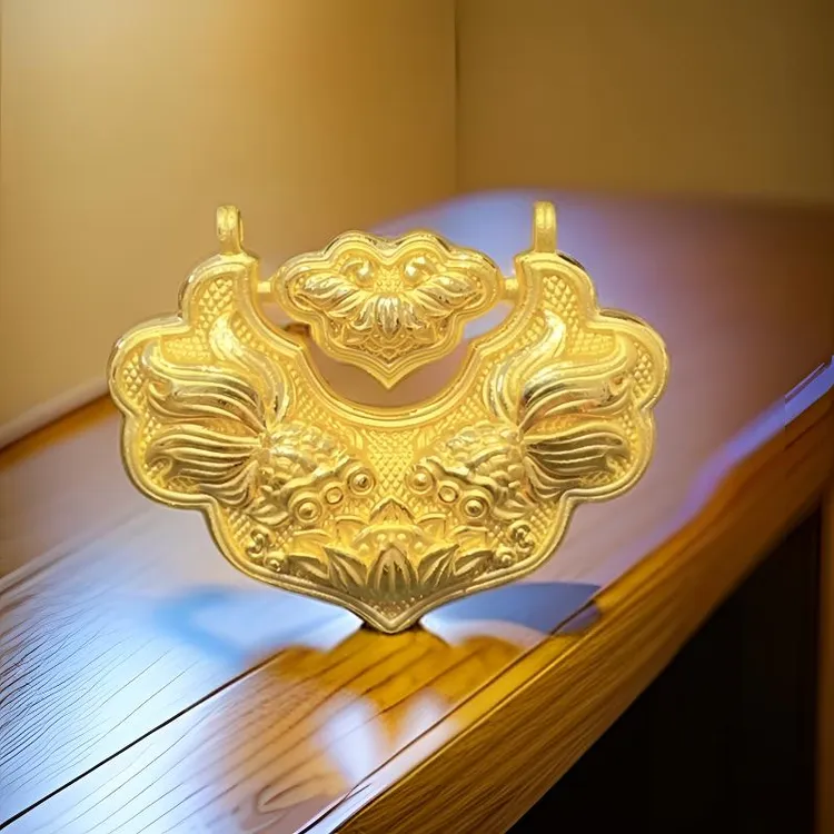 足金【硬足金锦鲤锁】宫廷黄金足金锁包项祥云宝宝锁足金锁精美精致