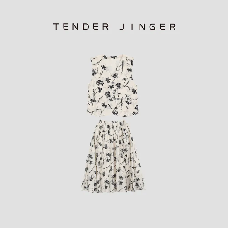 Tender Jinger【疯狂星期三】轻中式亚麻混纺印花套装T52MWW30323