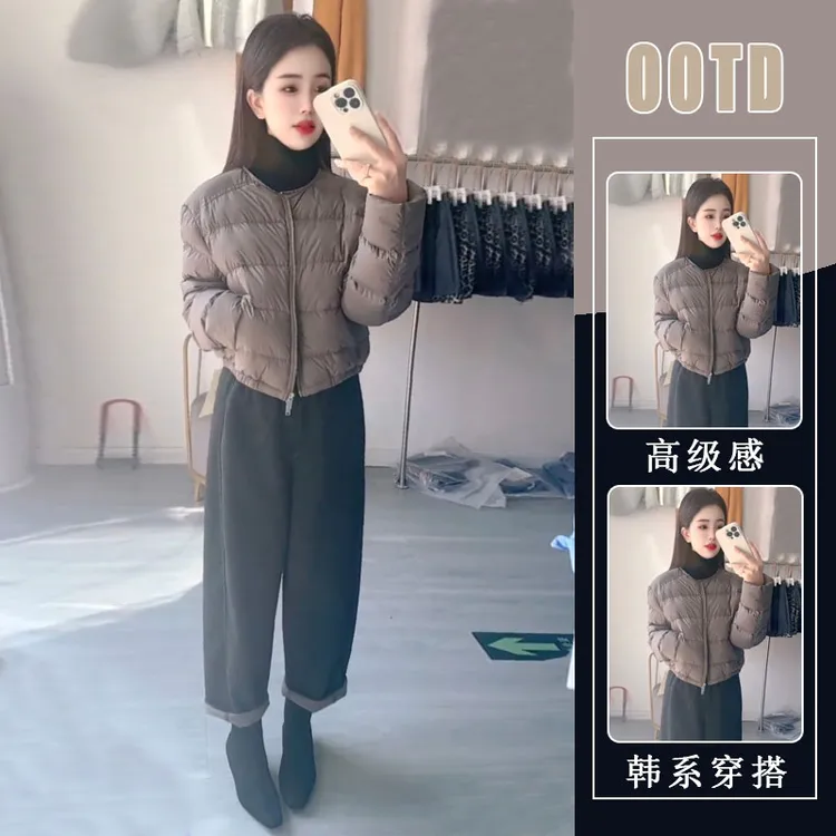 小个子2025冬季新款短款棒球面包服设计感棉服外套黑色裤子两件套
