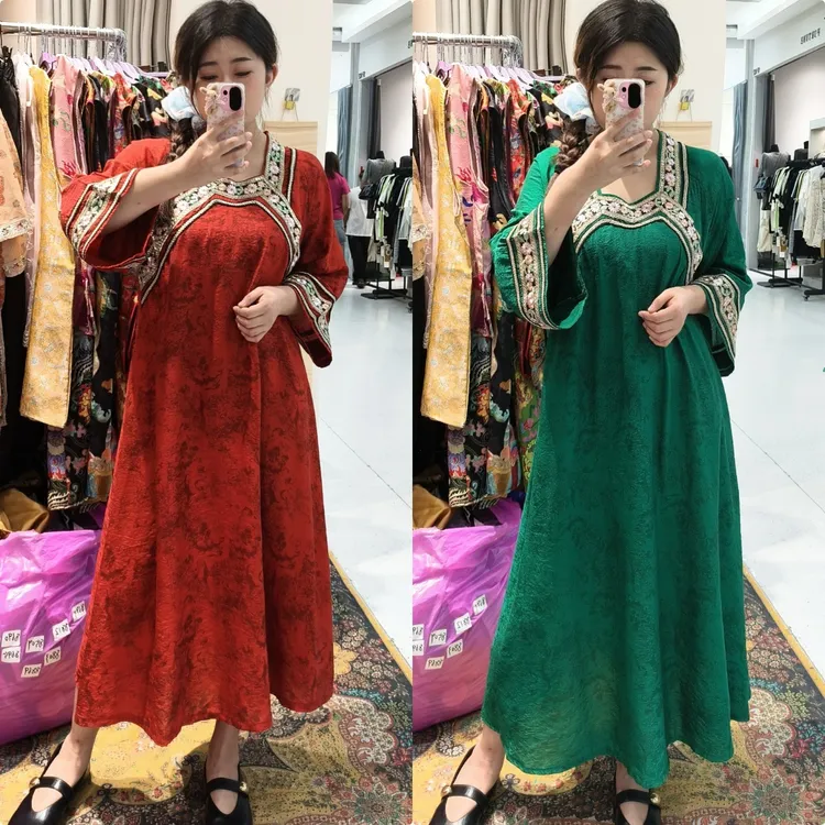 上新价~深圳1307新中式国风改良旗袍裙重工丝麻刺绣连衣裙长裙