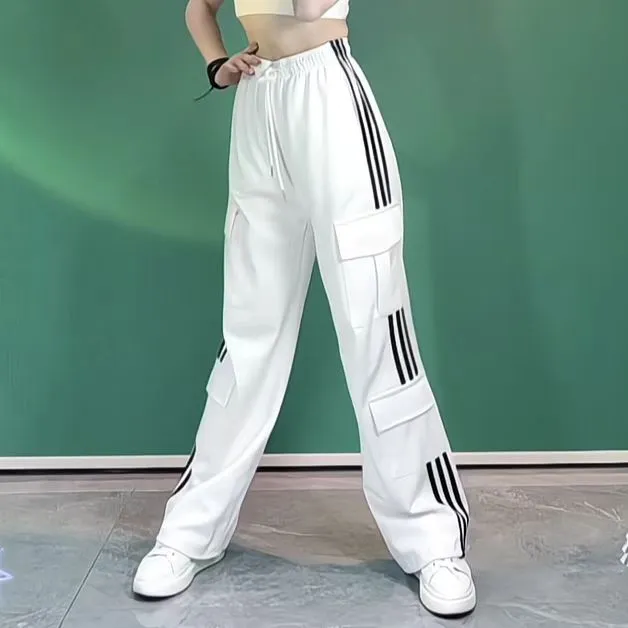 DUIMEN美式工装裤男女夏季宽松直筒裤情侣潮流拼接跳舞运动阔腿裤