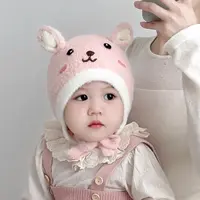 女秋冬帽子女宝婴儿帽圆顶无檐休闲风毛线帽秋冬季